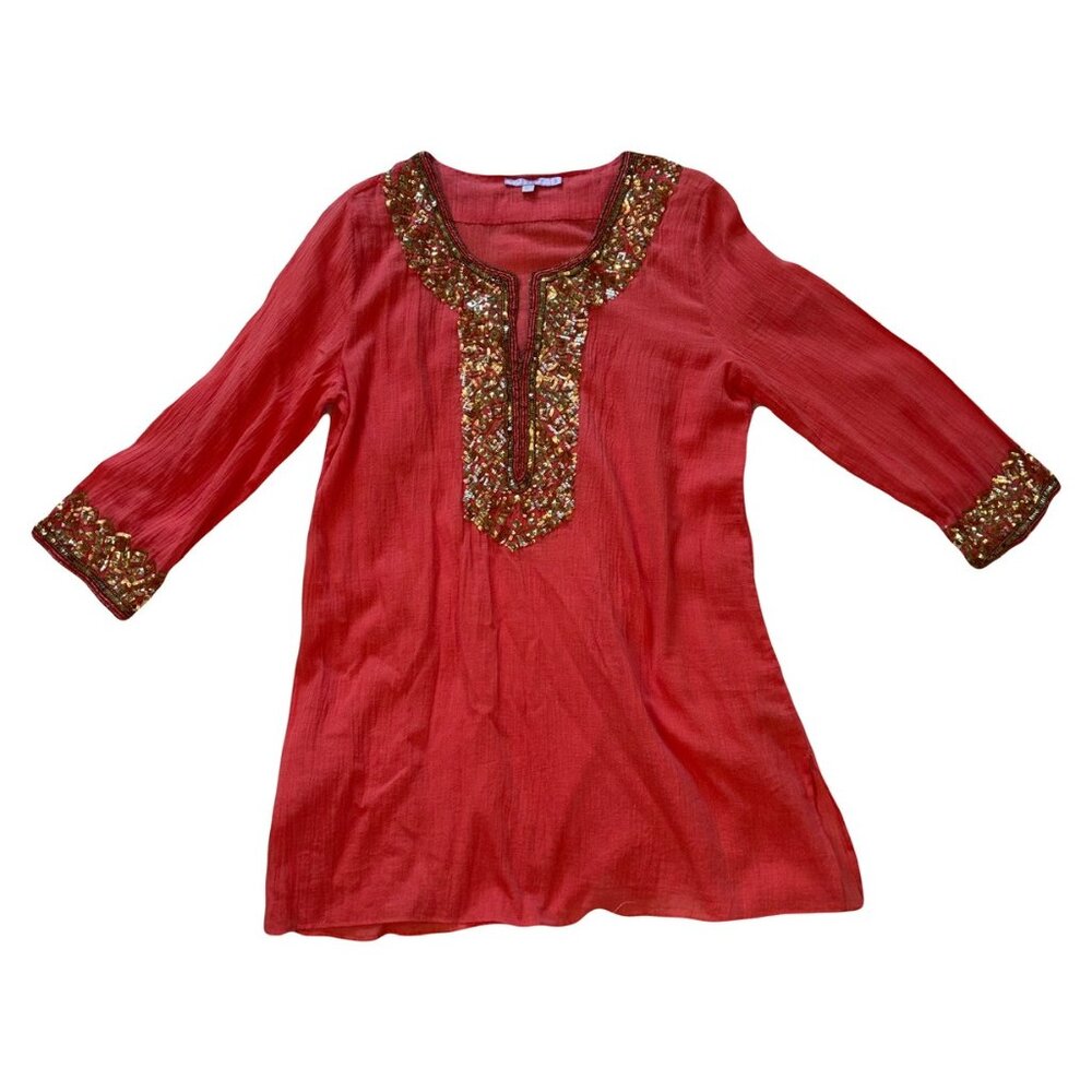 Calypso St. Barth Embellished Red Tunic - Size S - image 1